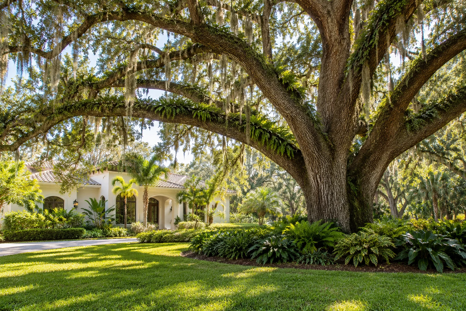 Southern live oak shading a Sarasota garden