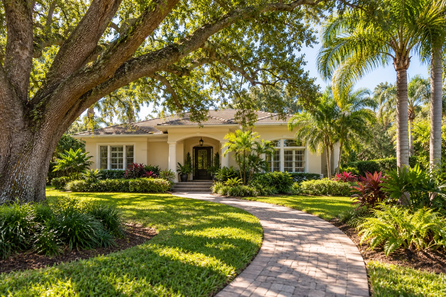 Tree-lined walkway at a Sarasota home