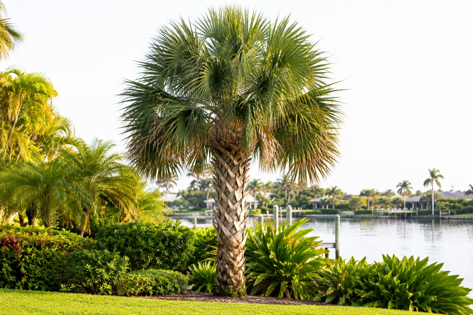 Palm Tree Trimming in a Florida residential landscape